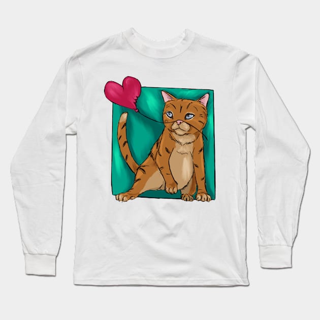 Funny cat with heart balloon Long Sleeve T-Shirt by Antiope